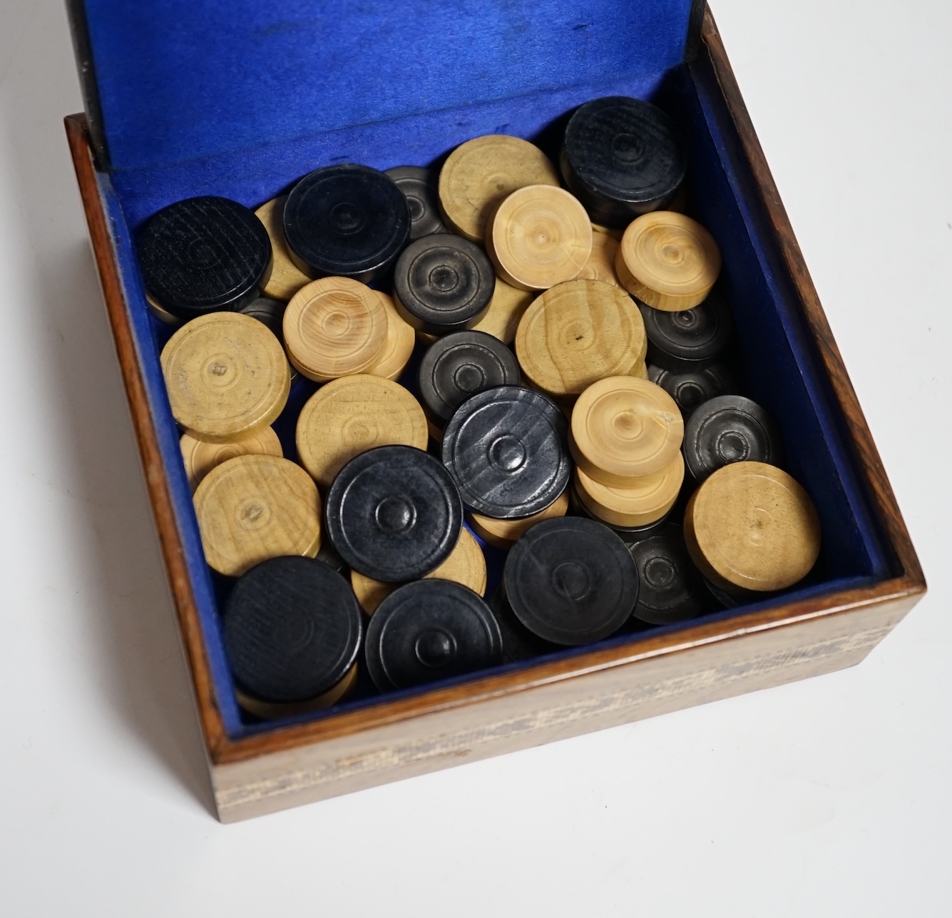 A 19th century Tunbridge ware perspective cube marquetry box, 15cmsq